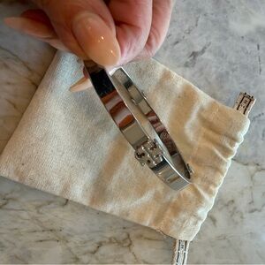 Tory Burch Silver-Tone Double-T Hinged Bracelet